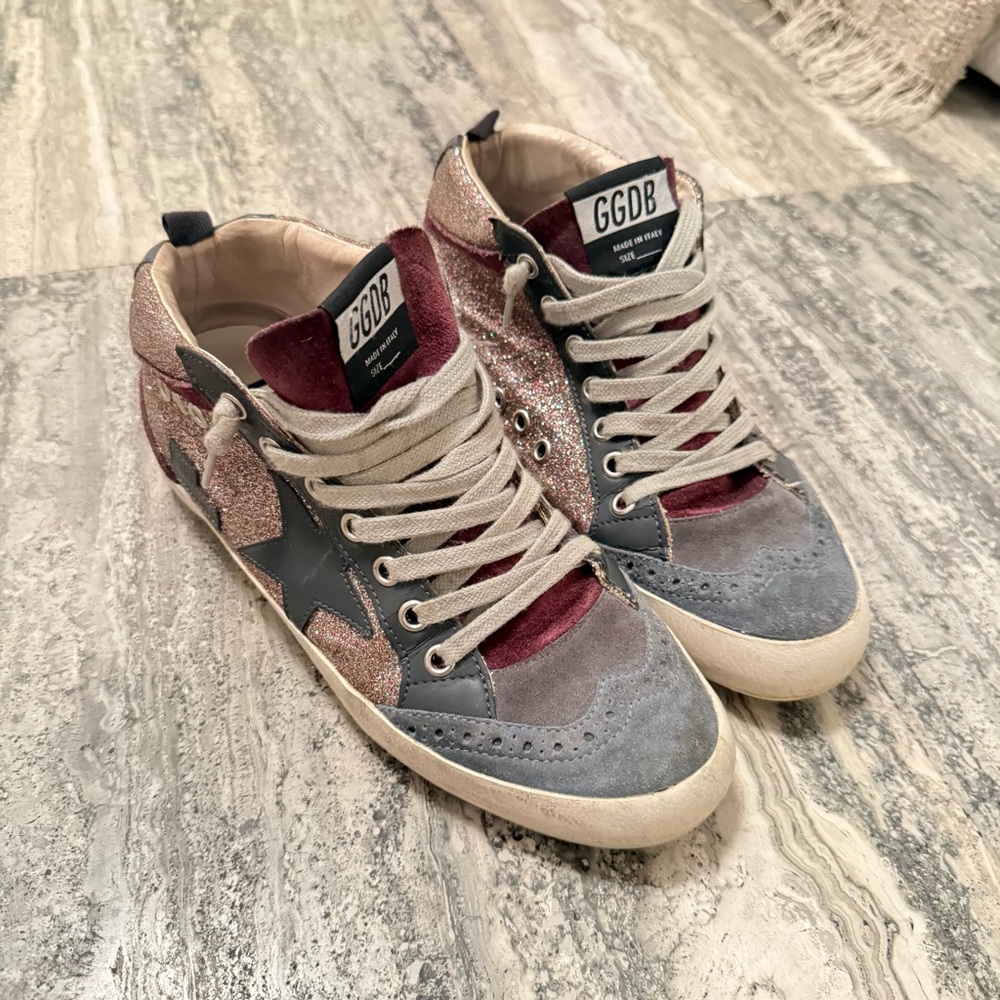 Golden Goose Mid Star Glitter Suede Leather Sneakers Size 37 - Picture 4 of 7